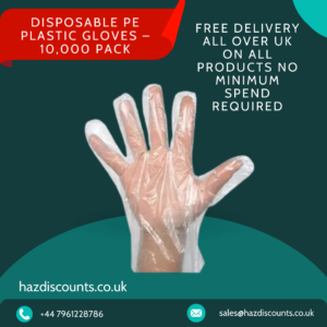 10000 Disposable Polyethylene Plastic Gloves for Food handling, Cleaning, Cooking PE Free Size