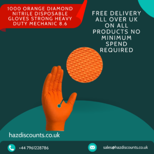1000 Orange Diamond Nitrile Disposable Gloves Strong Heavy Duty Mechanic 8.6