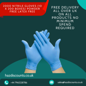 2000 Nitrile Gloves (10 x 200 Boxes) Powder Free Latex Free - Multipurpose S/M/L/XL